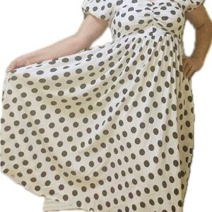 Elegant White Polka Dot Midi Dress
